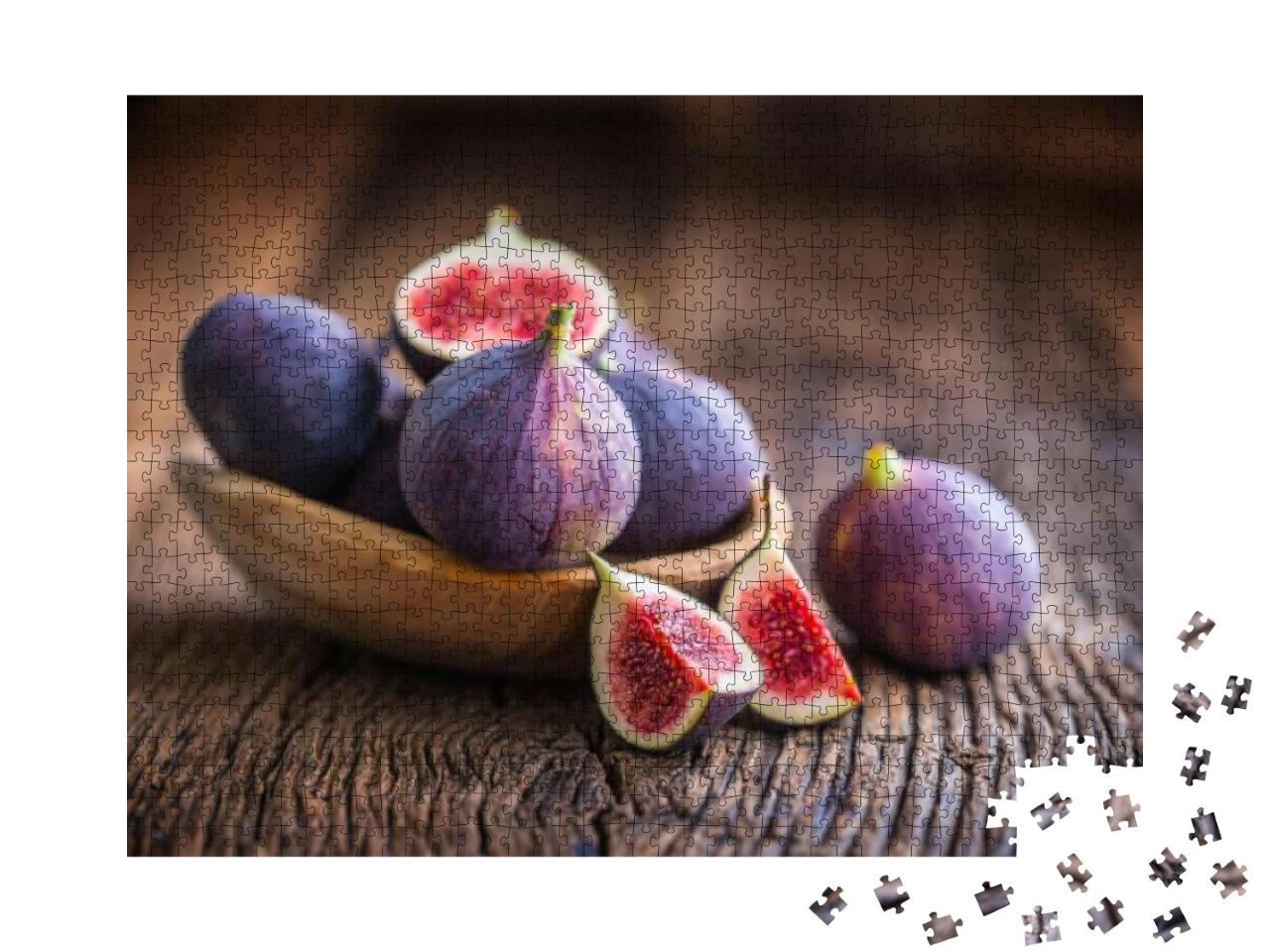 A Few Figs in a Bowl on an Old Wooden Background... Jigsaw Puzzle with 1000 pieces