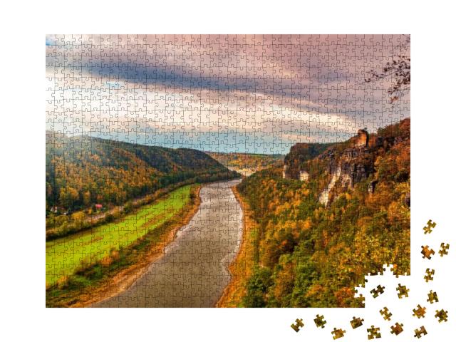 Autumn Scenery with Panoramic View of Elbe Valley in the... Jigsaw Puzzle with 1000 pieces
