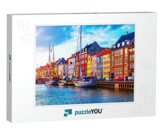Scenic Summer Sunset View of Nyhavn Pier with Color Build... Jigsaw Puzzle