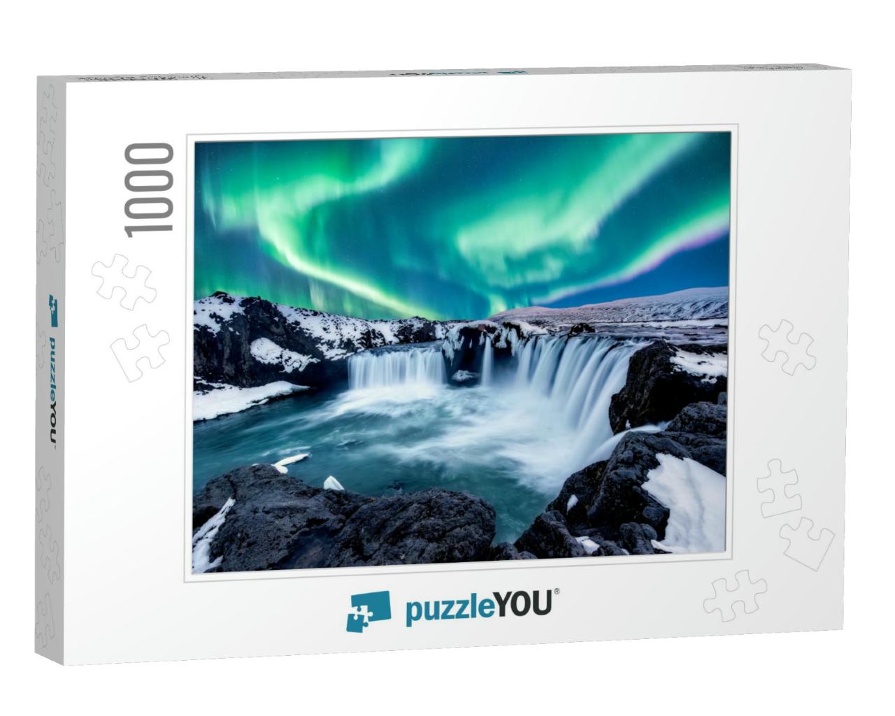 A Wonderful Night with Kp 5. Northern Lights the Godafoss... Jigsaw Puzzle with 1000 pieces