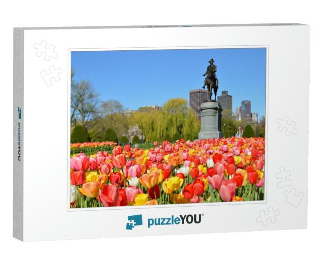 Boston Public Garden. George Washington Statue Surrounded... Jigsaw Puzzle