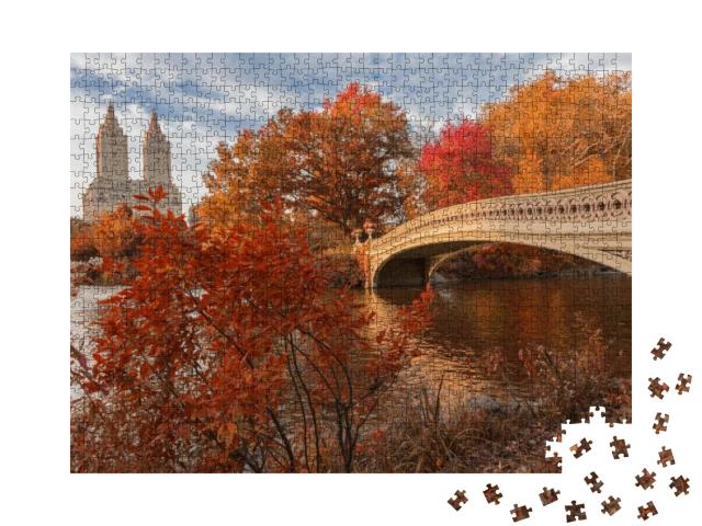 Bow Bridge in Central Park During Autumn... Jigsaw Puzzle with 1000 pieces