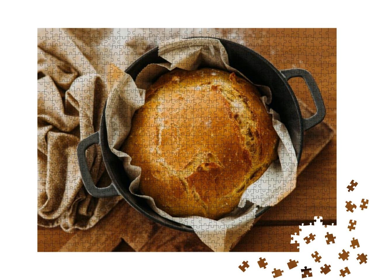 Homemade Artisan Bread Baked in a Rustic Dutch Oven Pot... Jigsaw Puzzle with 1000 pieces