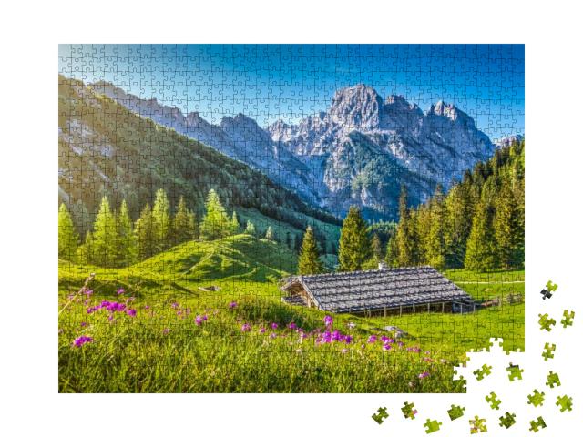 Idyllic Landscape in the Alps in Springtime with Traditio... Jigsaw Puzzle with 1000 pieces