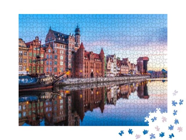 Gdansk Old Town & Famous Crane At Amazing Sunrise. Gdansk... Jigsaw Puzzle with 1000 pieces