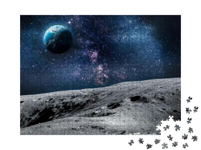 Surface of Moon. Planet Earth on Background. Space Collag... Jigsaw Puzzle with 1000 pieces