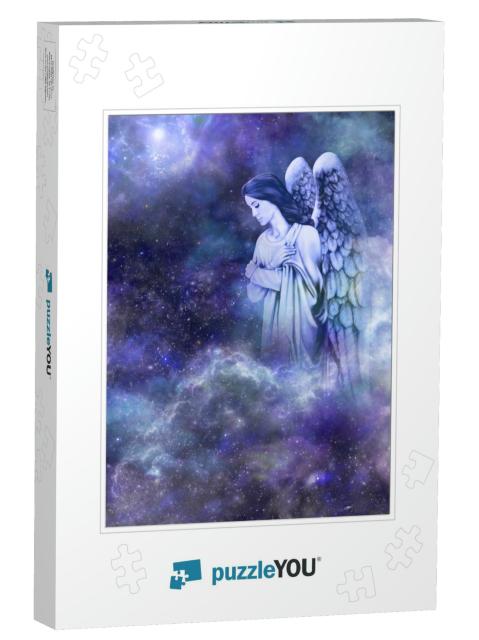 Deep Space Blue Background with Guardian Angel Amongst Cl... Jigsaw Puzzle