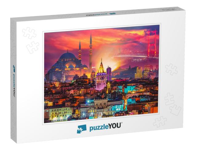 Skyline of Istanbul. Galata Tower, Suleymaniye Mosque Ott... Jigsaw Puzzle