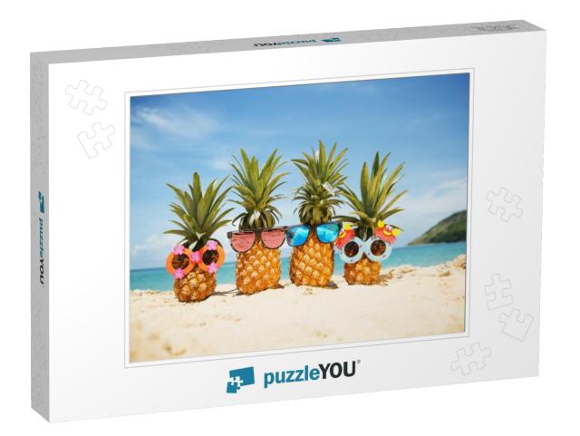 Family of Funny Attractive Pineapples in Stylish Sunglass... Jigsaw Puzzle