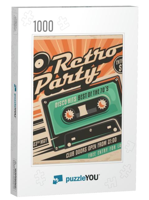 Retro Party Poster Design. Disco Music Event At Night Clu... Jigsaw Puzzle with 1000 pieces