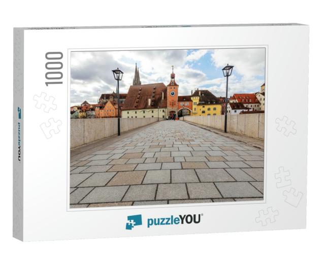 Ancient Stone Foot Bridge. Regensburg. Germany... Jigsaw Puzzle with 1000 pieces