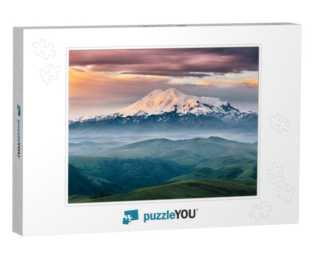 Beautiful View of Mount Elbrus in the Morning At Sunrise... Jigsaw Puzzle