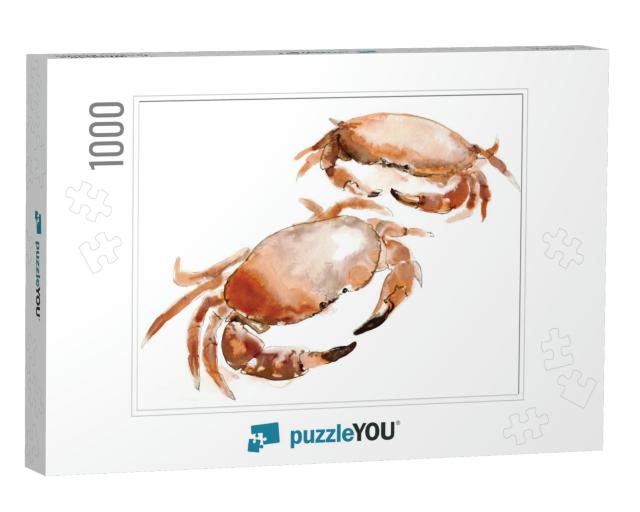 A Watercolor Painting of Two Crabs, Isolated on A... Jigsaw Puzzle with 1000 pieces