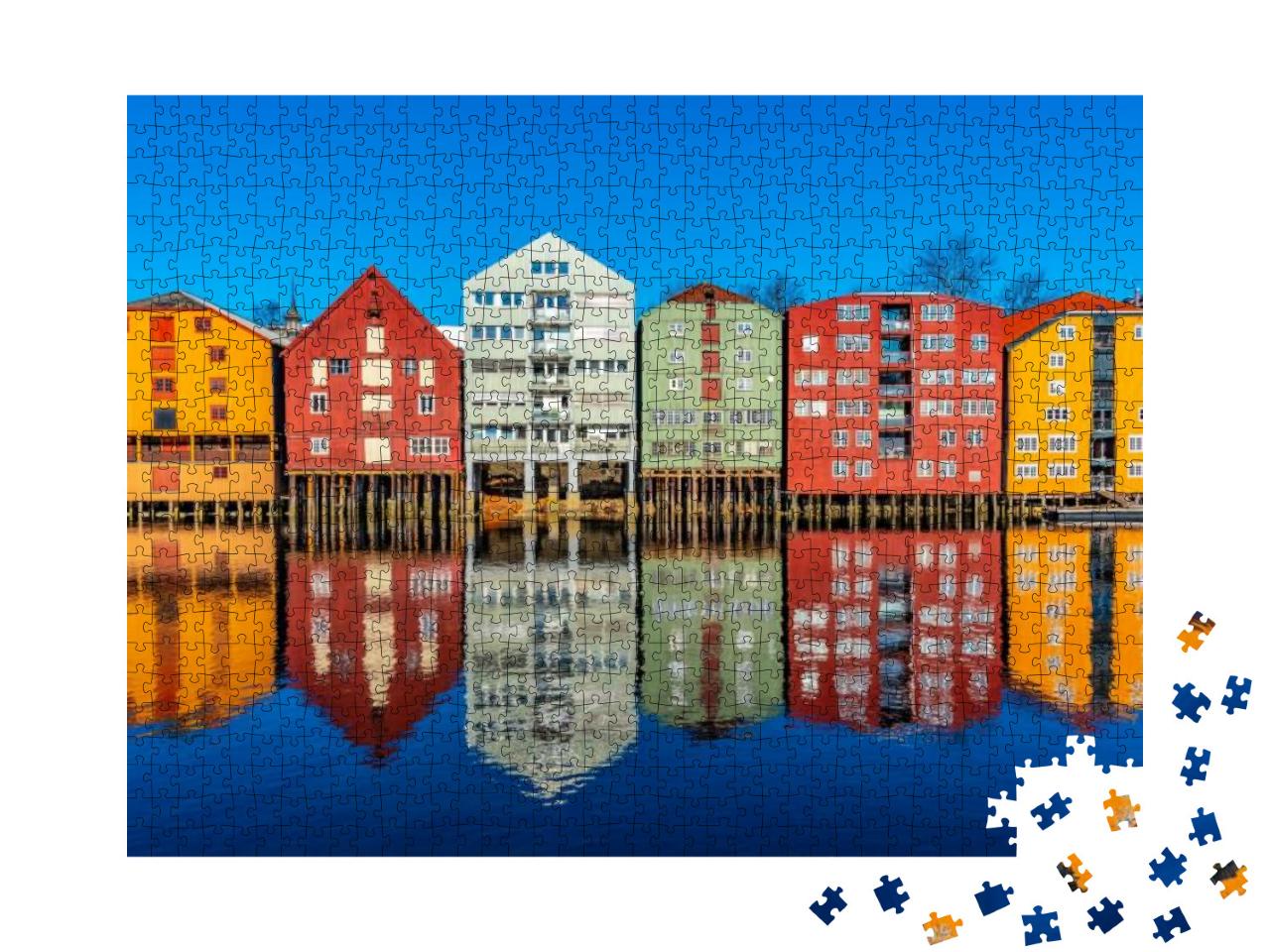 Colorful Timber Houses Surrounding River Nidelva in the B... Jigsaw Puzzle with 1000 pieces