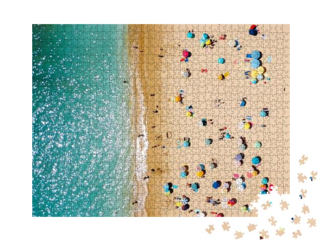 Aerial View from Flying Drone of People Crowd Relaxing on... Jigsaw Puzzle with 1000 pieces
