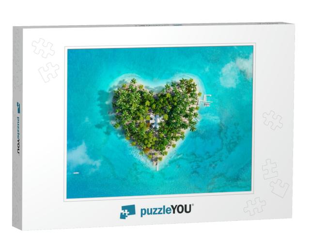 Tropical Island in the Shape of Heart. Aerial View. 3D Il... Jigsaw Puzzle