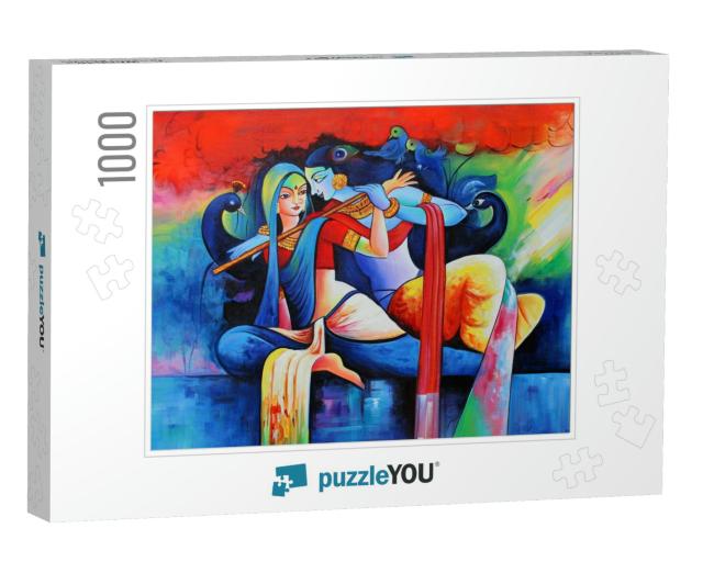 Love of Lord Radha Krishna with Flute Hindu Religious Dec... Jigsaw Puzzle with 1000 pieces