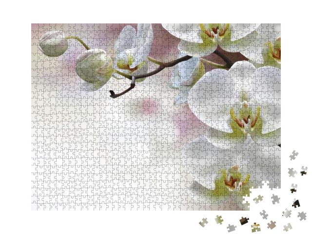 Moon Orchids Flowers Closeup on Purple Gradient with Boke... Jigsaw Puzzle with 1000 pieces