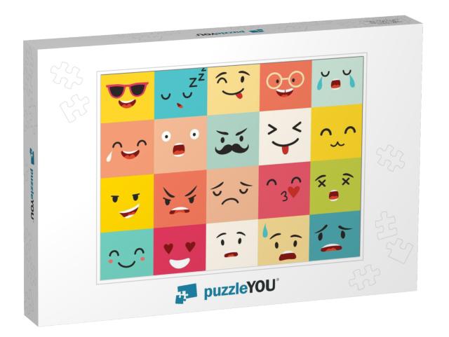 Emoticons Vector Pattern. Emoji Square Icons. Cute Emoji... Jigsaw Puzzle