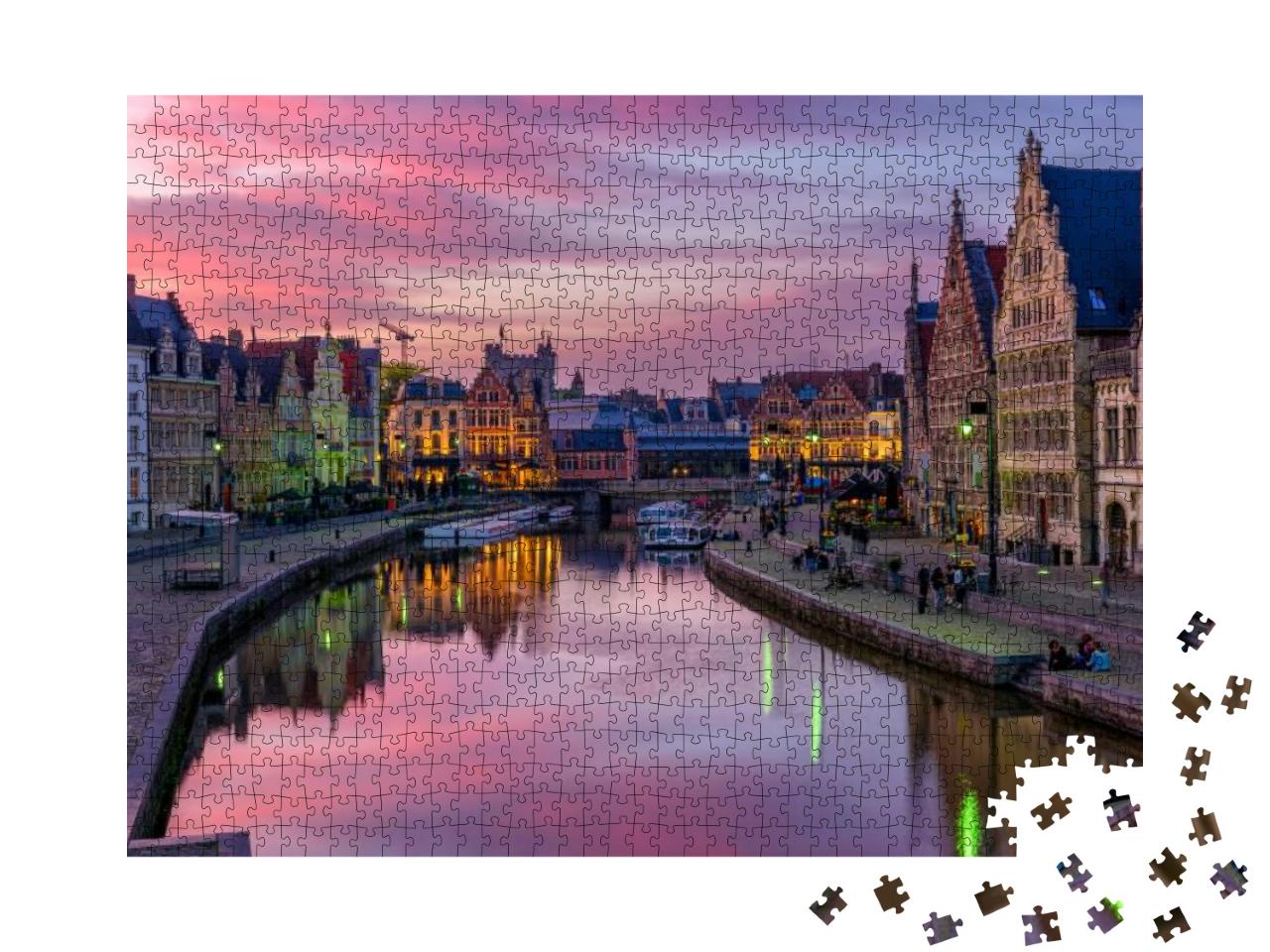 View of Graslei, Korenlei Quays & Leie River in the Histo... Jigsaw Puzzle with 1000 pieces