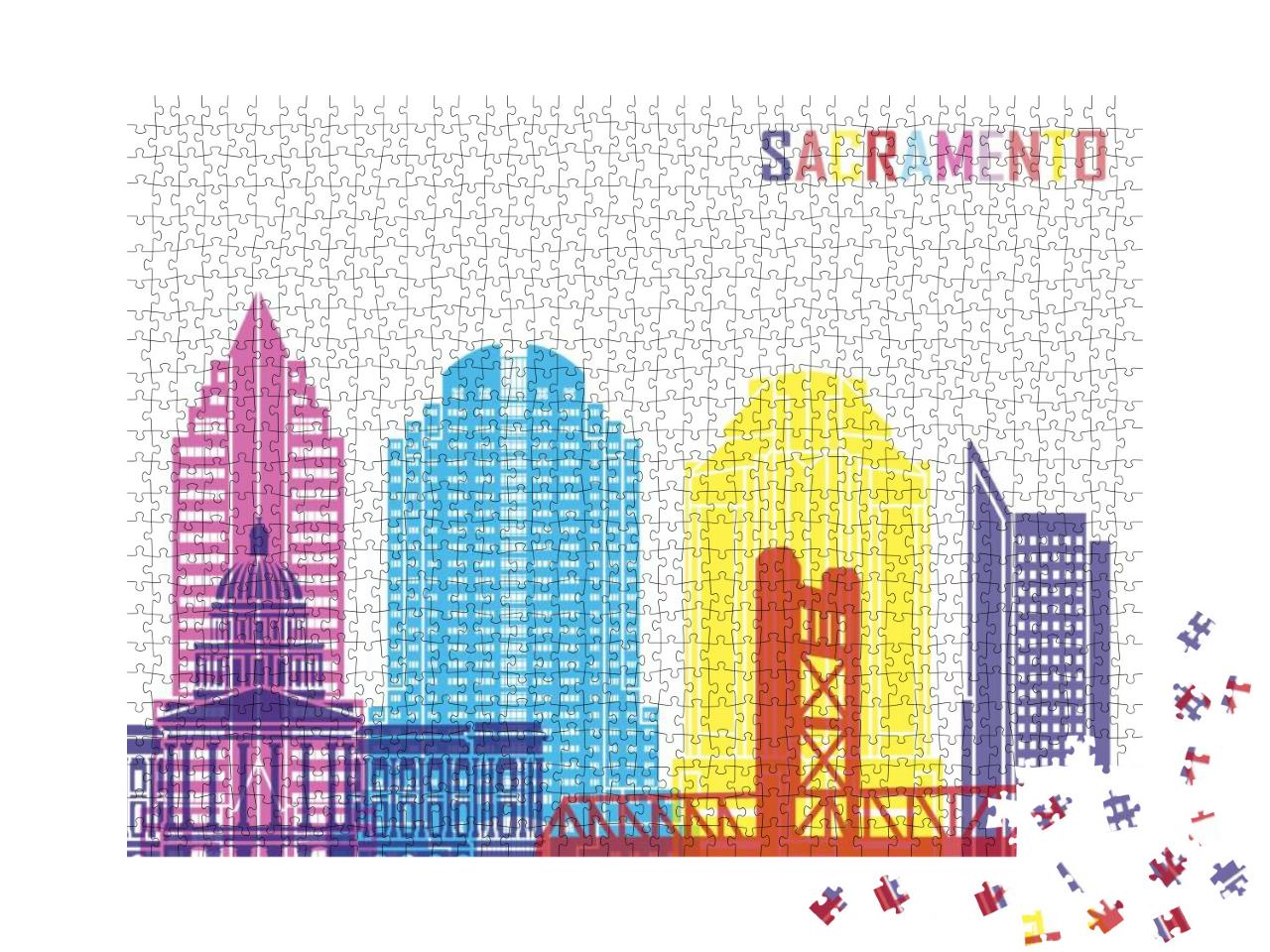 Sacramento Skyline in Editable Vector File... Jigsaw Puzzle with 1000 pieces