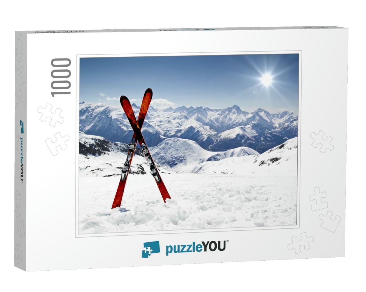 Pair of Cross Skis in Snow... Jigsaw Puzzle with 1000 pieces