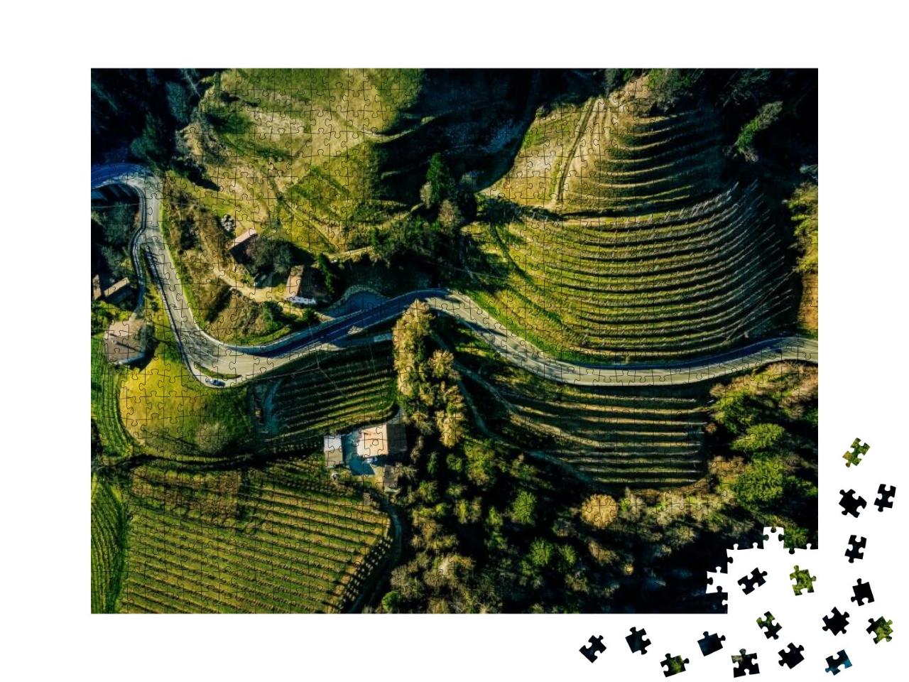 Aerial View of Landscape with Terraces Green Vineyard in... Jigsaw Puzzle with 1000 pieces