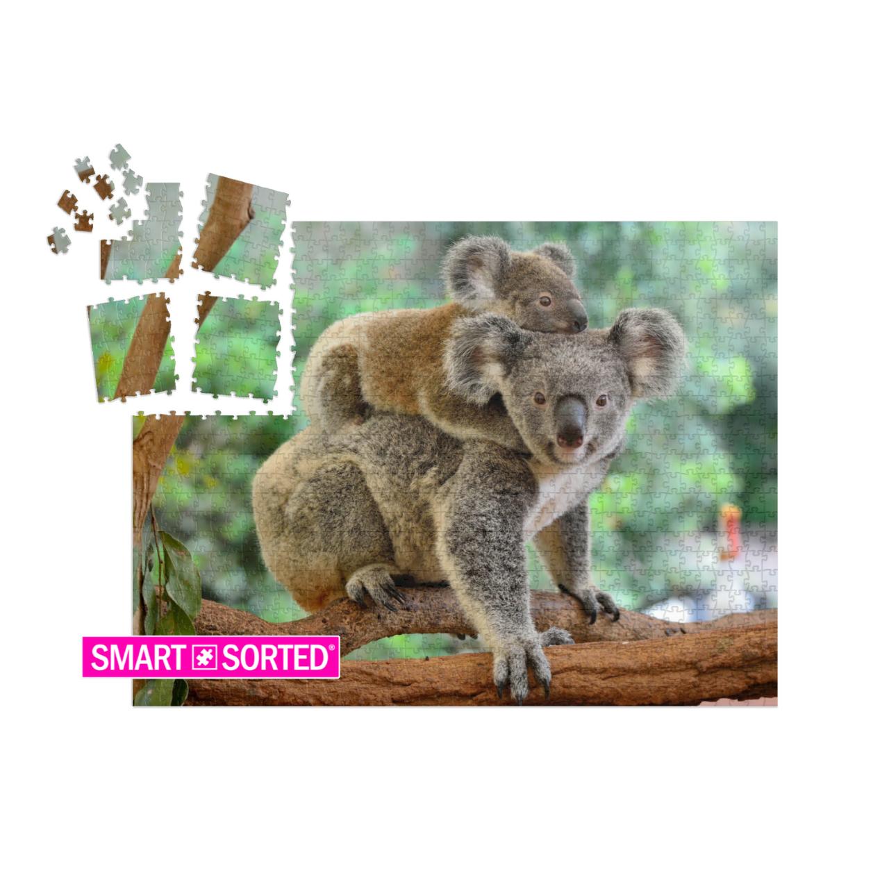 Mother Koala with Baby on Her Back, on Eucalyptus Tree... | SMART SORTED® | Jigsaw Puzzle with 1000 pieces