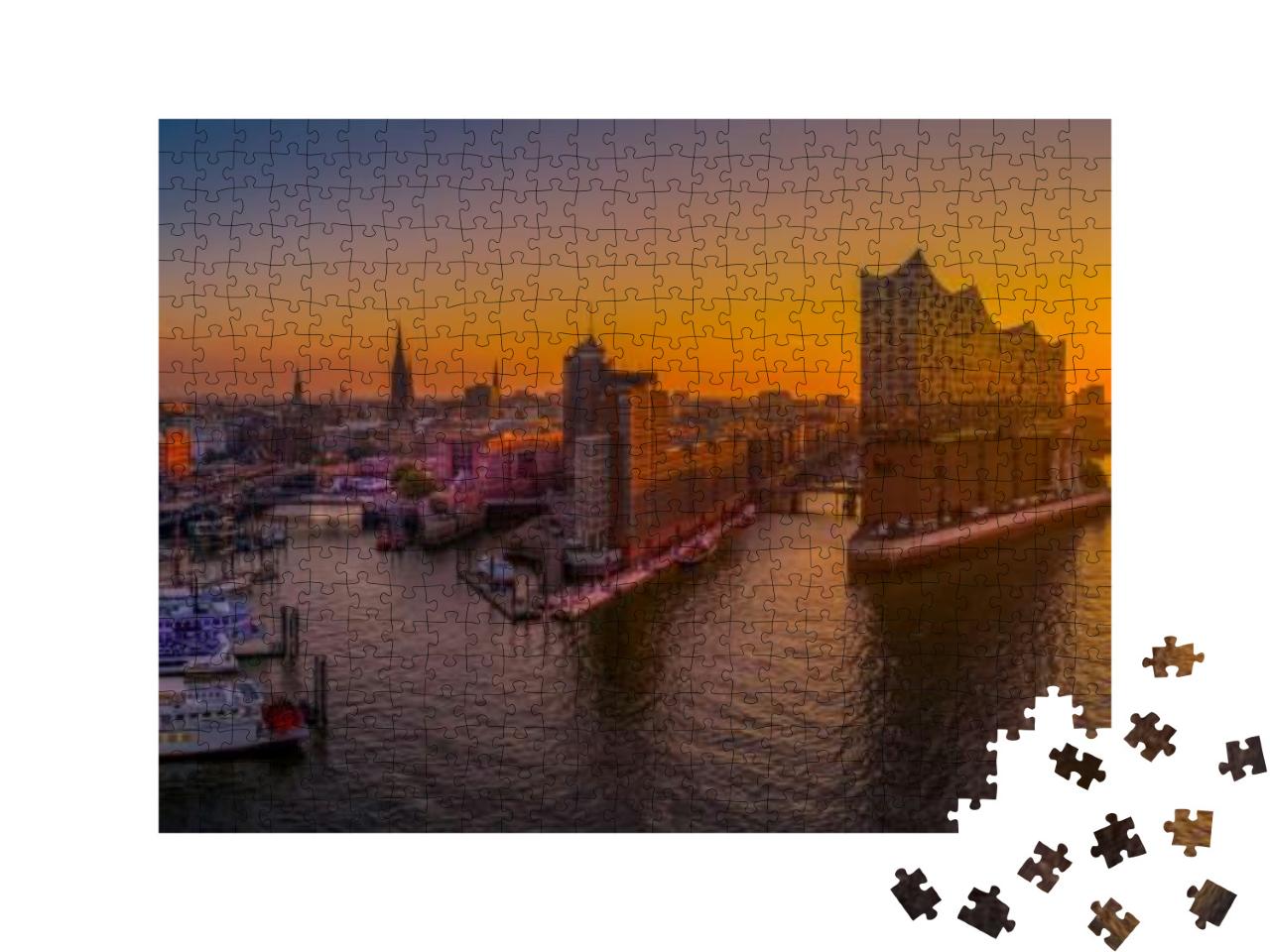 Sunrise in Hamburg with the Elbe Philharmonic Hall... Jigsaw Puzzle with 500 pieces
