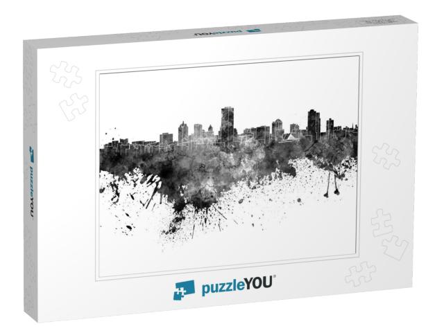 Milwaukee Skyline in Black Watercolor... Jigsaw Puzzle