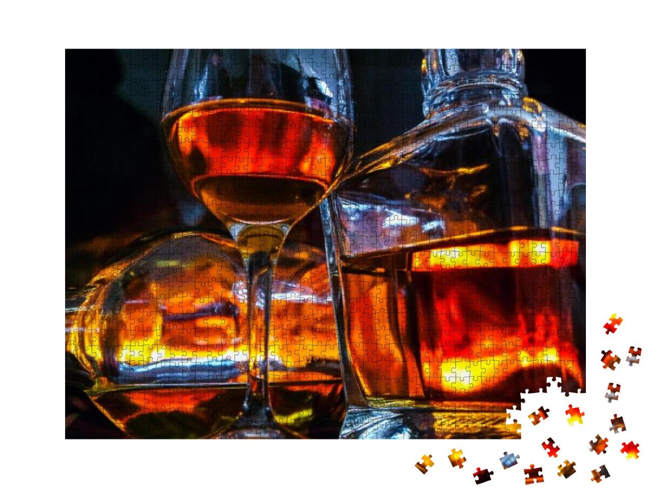 Alcoholic Drink Background with Open Fire. Whisky, Whiske... Jigsaw Puzzle with 1000 pieces