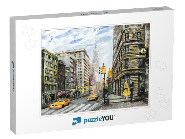 Oil Painting on Canvas, Street View of New York, Man & Wo... Jigsaw Puzzle