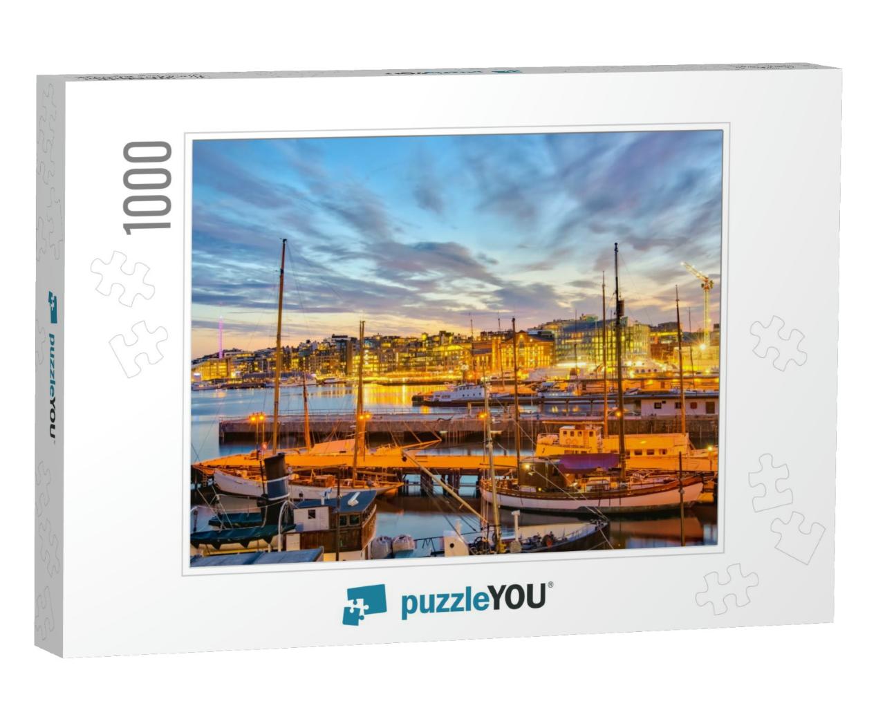 Oslo Harbor At Night in Oslo City, Norway... Jigsaw Puzzle with 1000 pieces