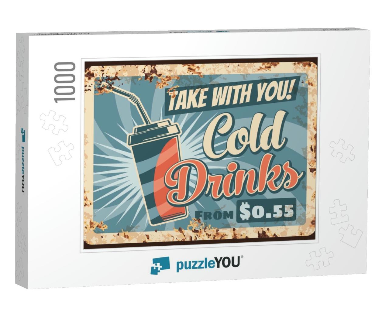 Cold Drinks Rusty Metal Plate, Vector Summer Beverage in... Jigsaw Puzzle with 1000 pieces