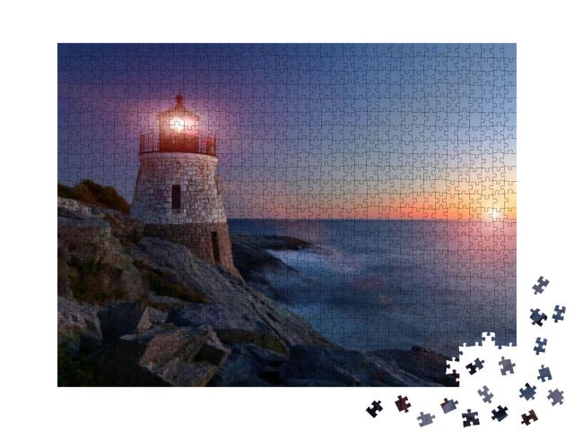 Castle Hill Lighthouse At Sunset with Setting Sun... Jigsaw Puzzle with 1000 pieces
