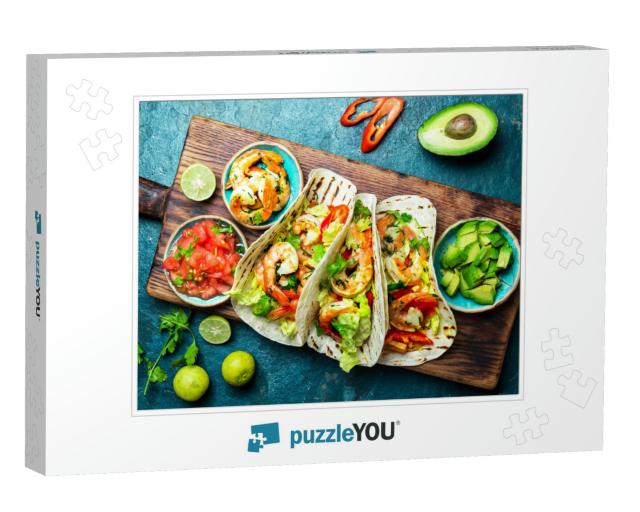 Shrimps Tacos with Salsa, Vegetables & Avocado. Mexican F... Jigsaw Puzzle