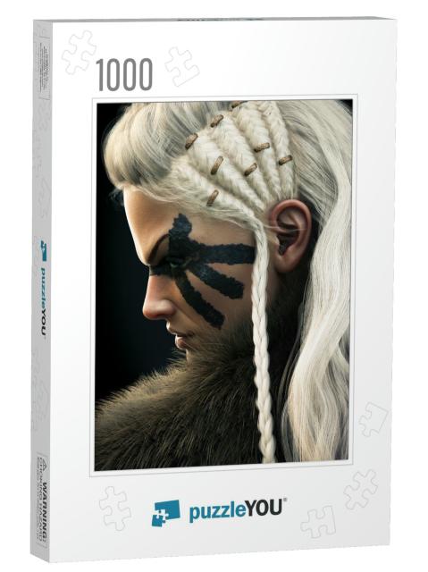 Portrait Side View of a Fierce Viking Female Warrior with... Jigsaw Puzzle with 1000 pieces