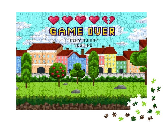 Game Over Pixel Are Design with City Landscape... Jigsaw Puzzle with 1000 pieces