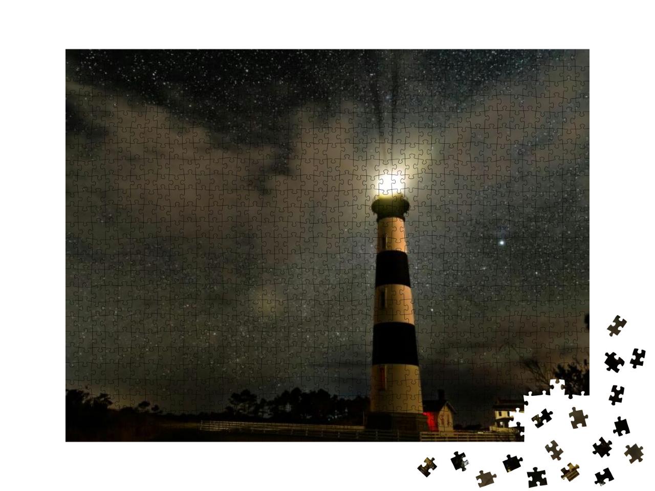 Lighthouse on the Outer Banks Shining Brightly in the Nig... Jigsaw Puzzle with 1000 pieces