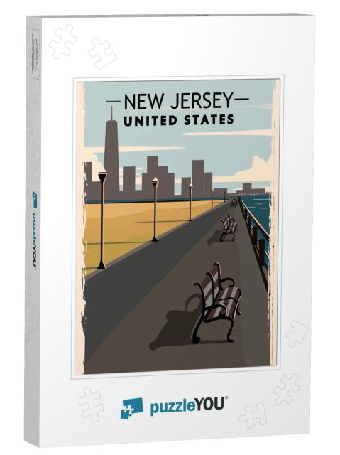 New Jersey Retro Poster. USA New Jersey Travel Illustratio... Jigsaw Puzzle