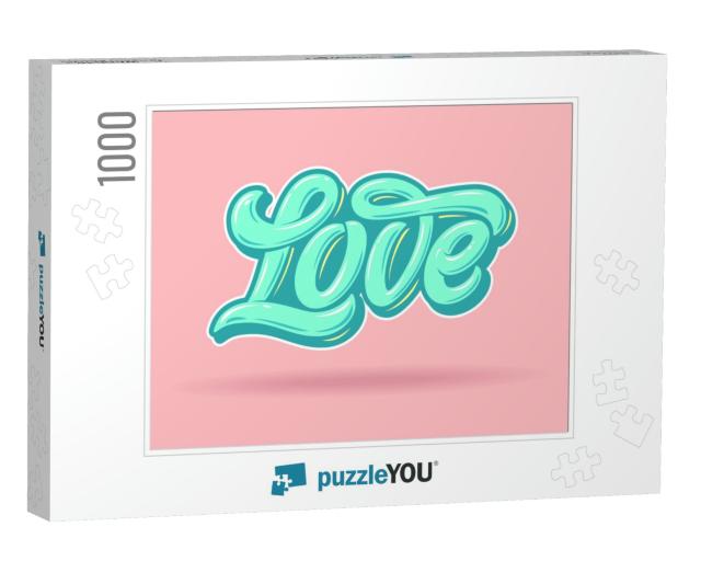 Love Typography in the Style of the Punchy Pastels. Pink... Jigsaw Puzzle with 1000 pieces