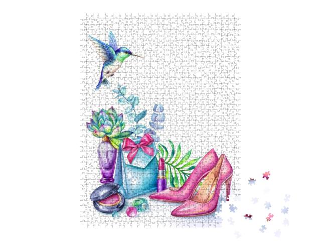 Watercolor Illustration, Fashion Elements Isolated... Jigsaw Puzzle with 1000 pieces