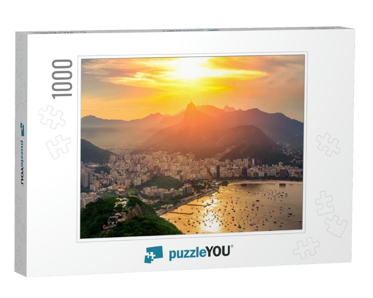 Corcovado & Botafogo in Rio De Janeiro, Brazil. Sunset Sk... Jigsaw Puzzle with 1000 pieces