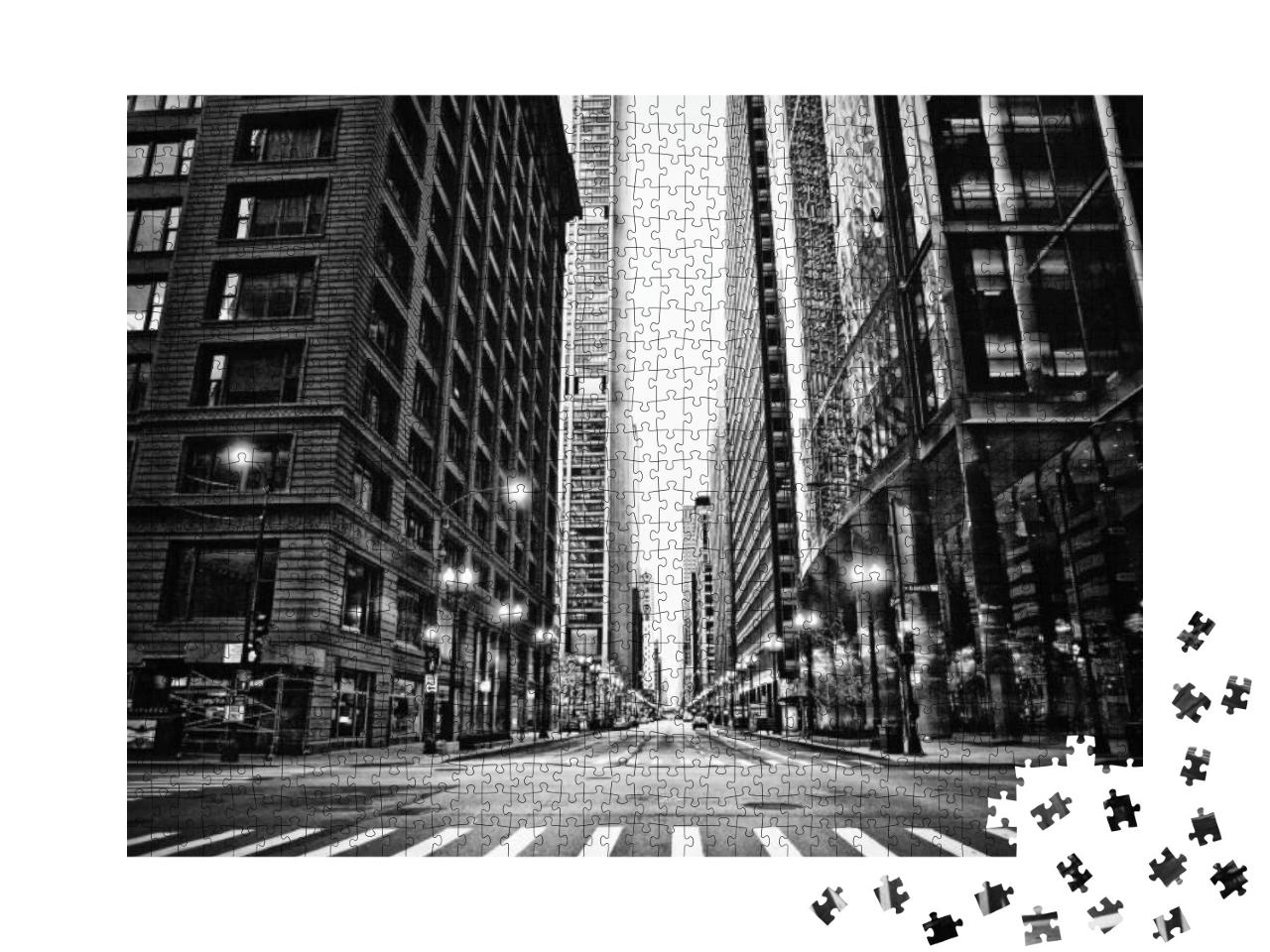 Empty Urban City Street View Black & White on Cloudy Fogg... Jigsaw Puzzle with 1000 pieces