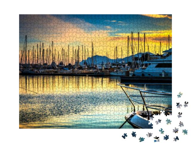 Beautiful Marina View, Sailboats & Motorboats in Port... Jigsaw Puzzle with 1000 pieces