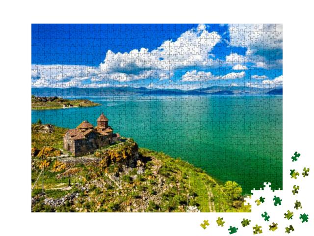 Aerial View of Hayravank Monastery on the Shores of Lake... Jigsaw Puzzle with 1000 pieces