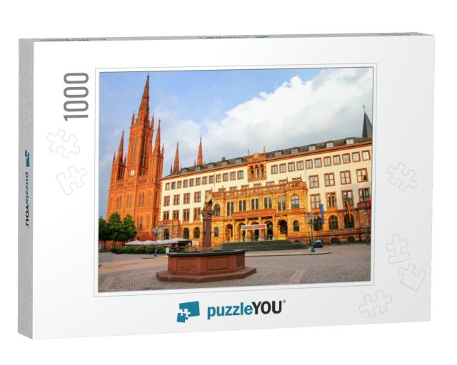 Schlossplatz Square with Market Church & New Town Hall in... Jigsaw Puzzle with 1000 pieces
