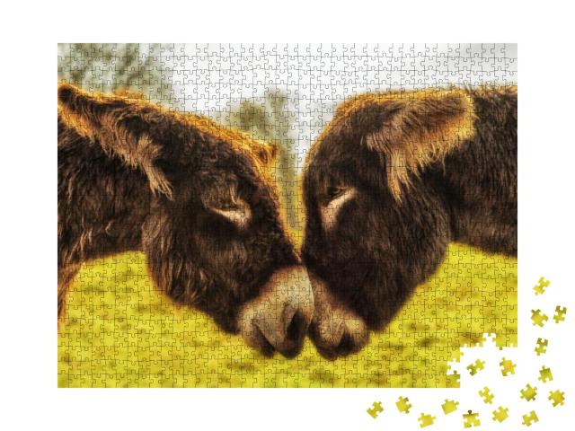 A Pair of Donkeys Looks Into Their Eyes... Jigsaw Puzzle with 1000 pieces