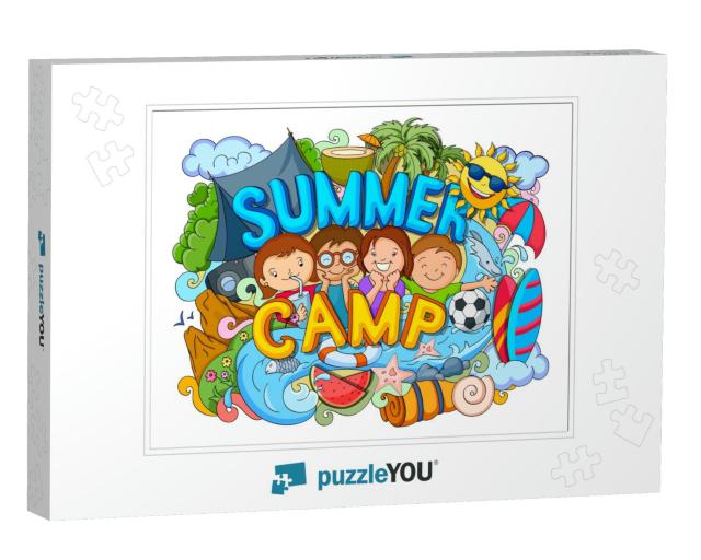 Vector Illustration of Doodle of Kids Summer Camp Poster... Jigsaw Puzzle