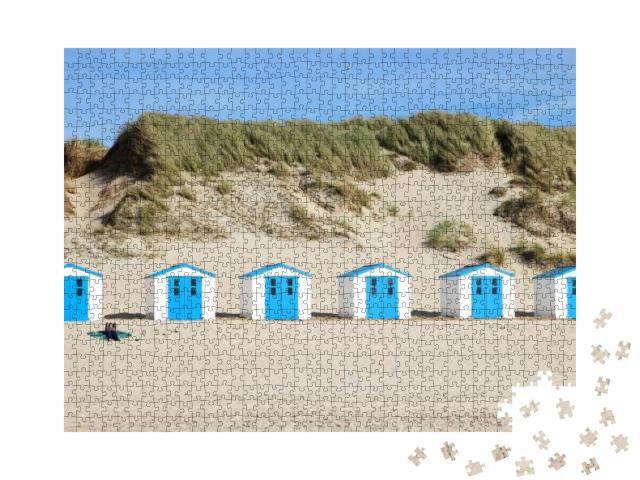 Texel. Little White-Blue Houses in the Dunes in Holland T... Jigsaw Puzzle with 1000 pieces